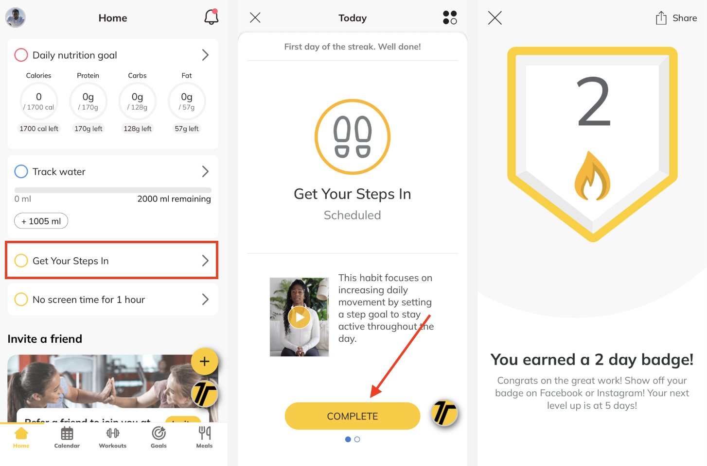 Trainerize habit tracking screen